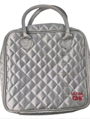Travel And Beauty Tools Bag Silver Quilted ULTRA CHI Cosmetic Storage EUC 0617